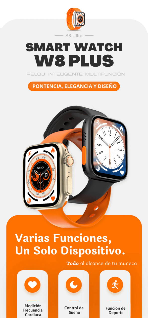 Smart Watch W8 Plus Bluetooth HD 4 Correas de Regalo LIQUIDACION